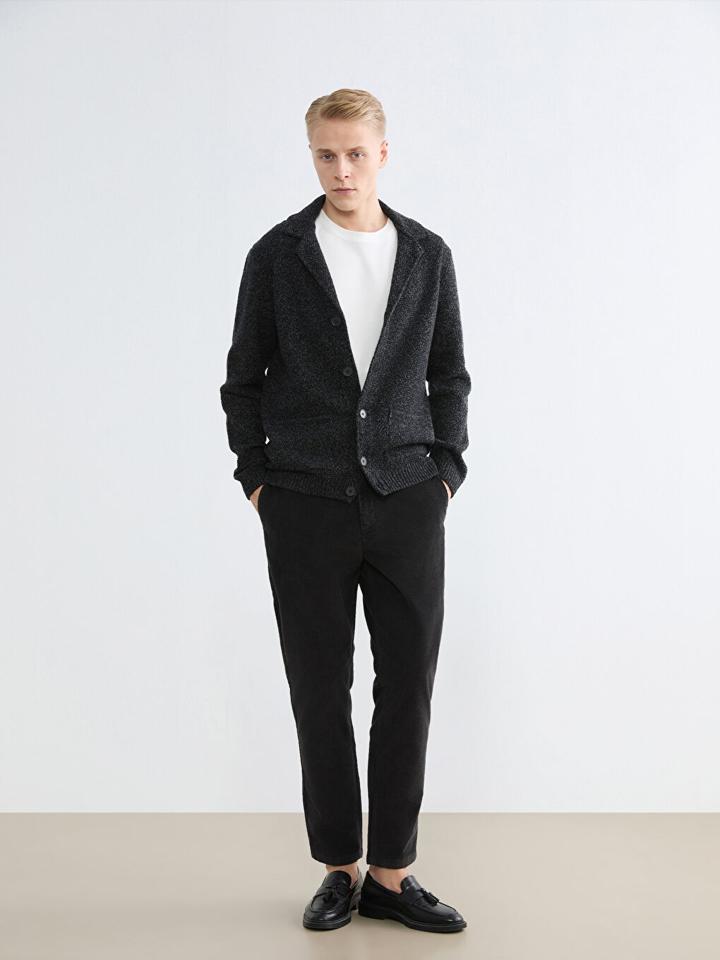 Antrasit Standart Kalıp Yün Karışımlı Erkek Triko Hırka-1