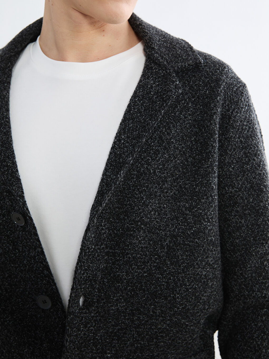 Antrasit Standart Kalıp Yün Karışımlı Erkek Triko Hırka-2