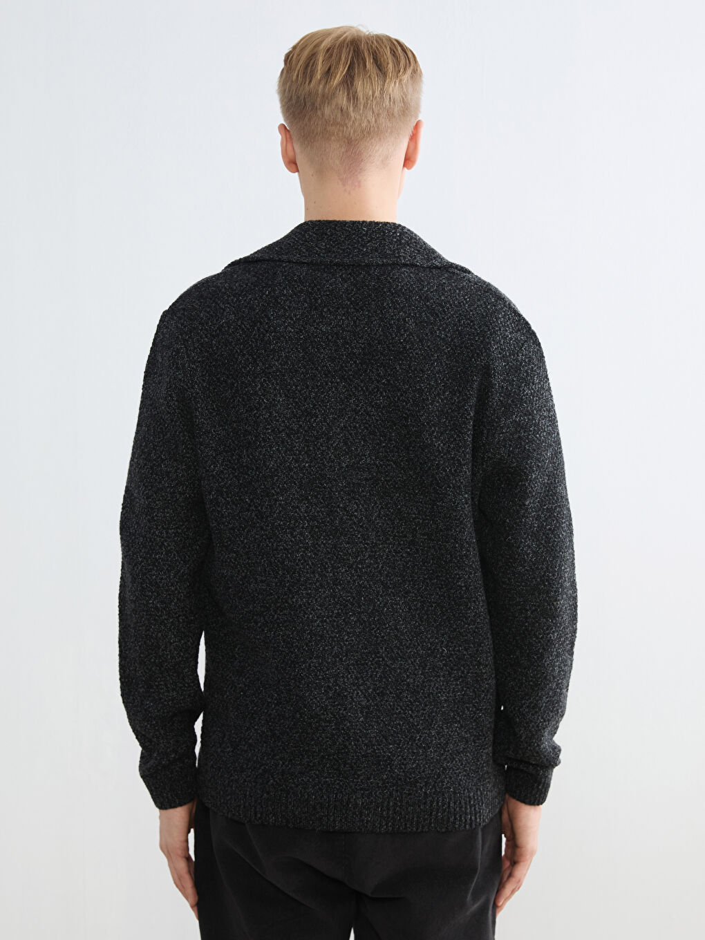 Antrasit Standart Kalıp Yün Karışımlı Erkek Triko Hırka-3