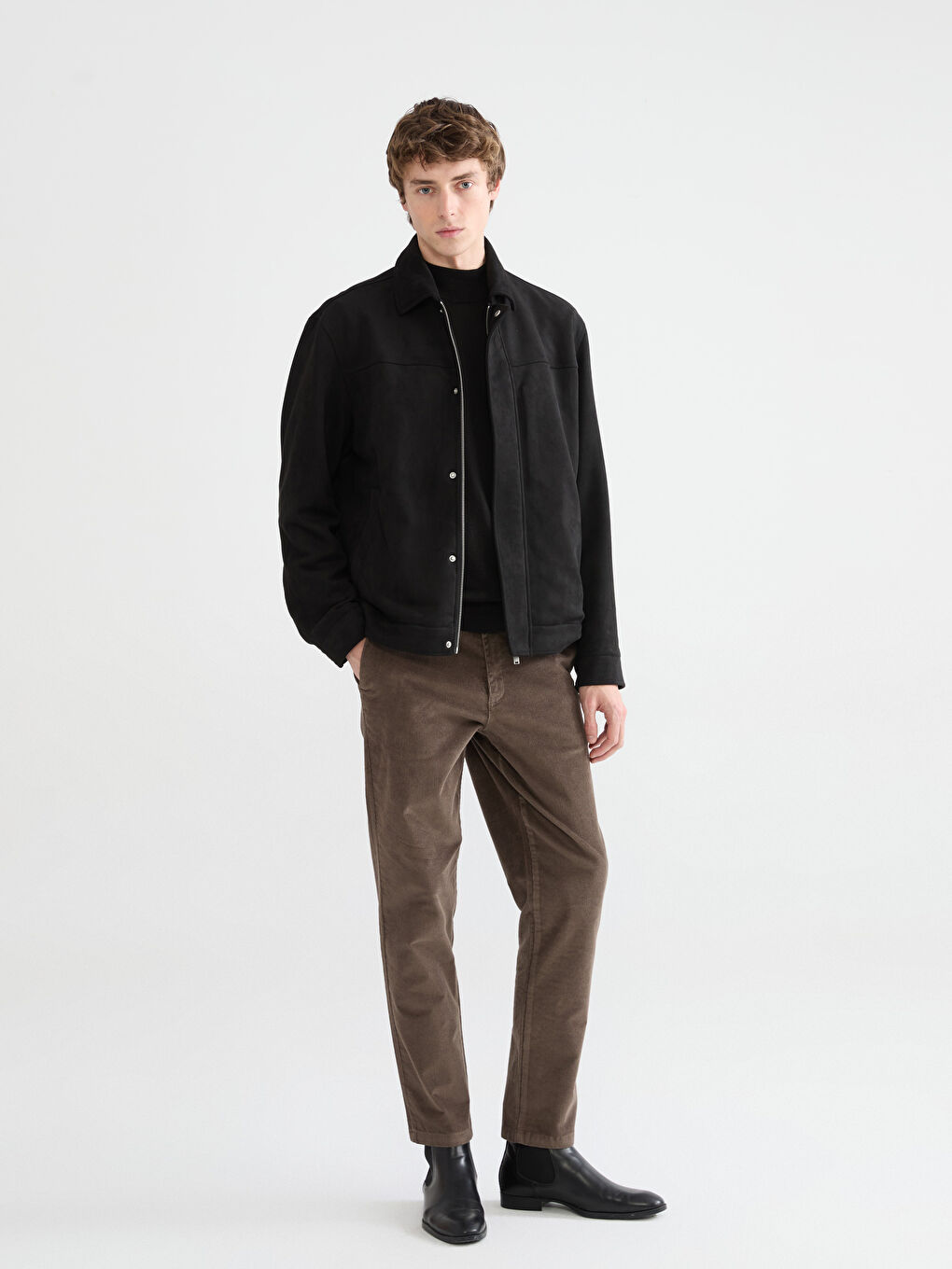 Kahverengi Standart Kalıp Kadife Erkek Pantolon