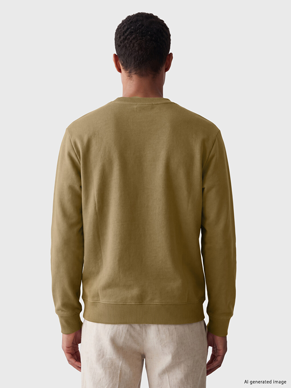 Sarı Bisiklet Yaka Erkek Kalın Sweatshirt-2