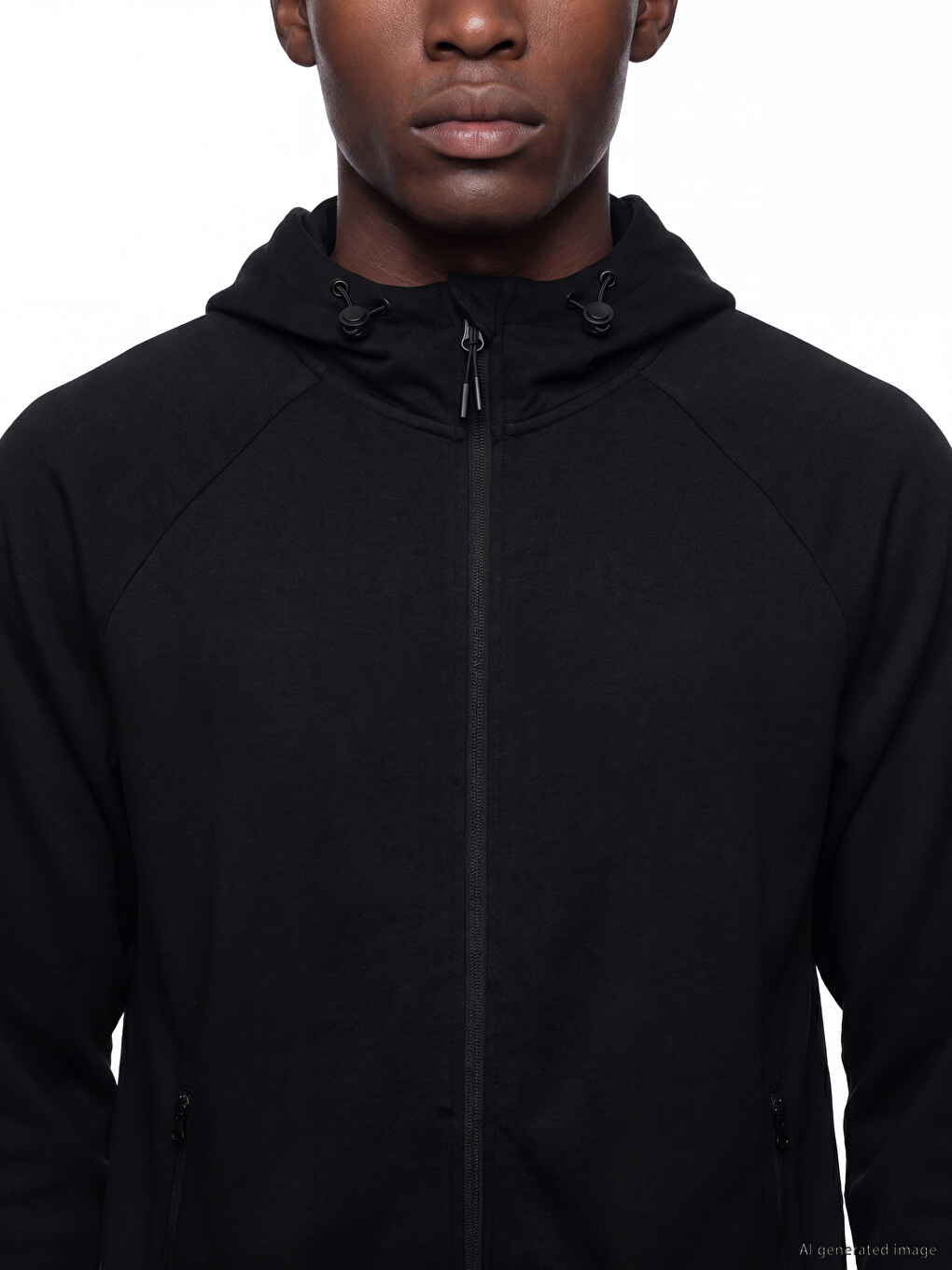 Siyah Kapüşonlu Erkek Fermuarlı Sweatshirt-2