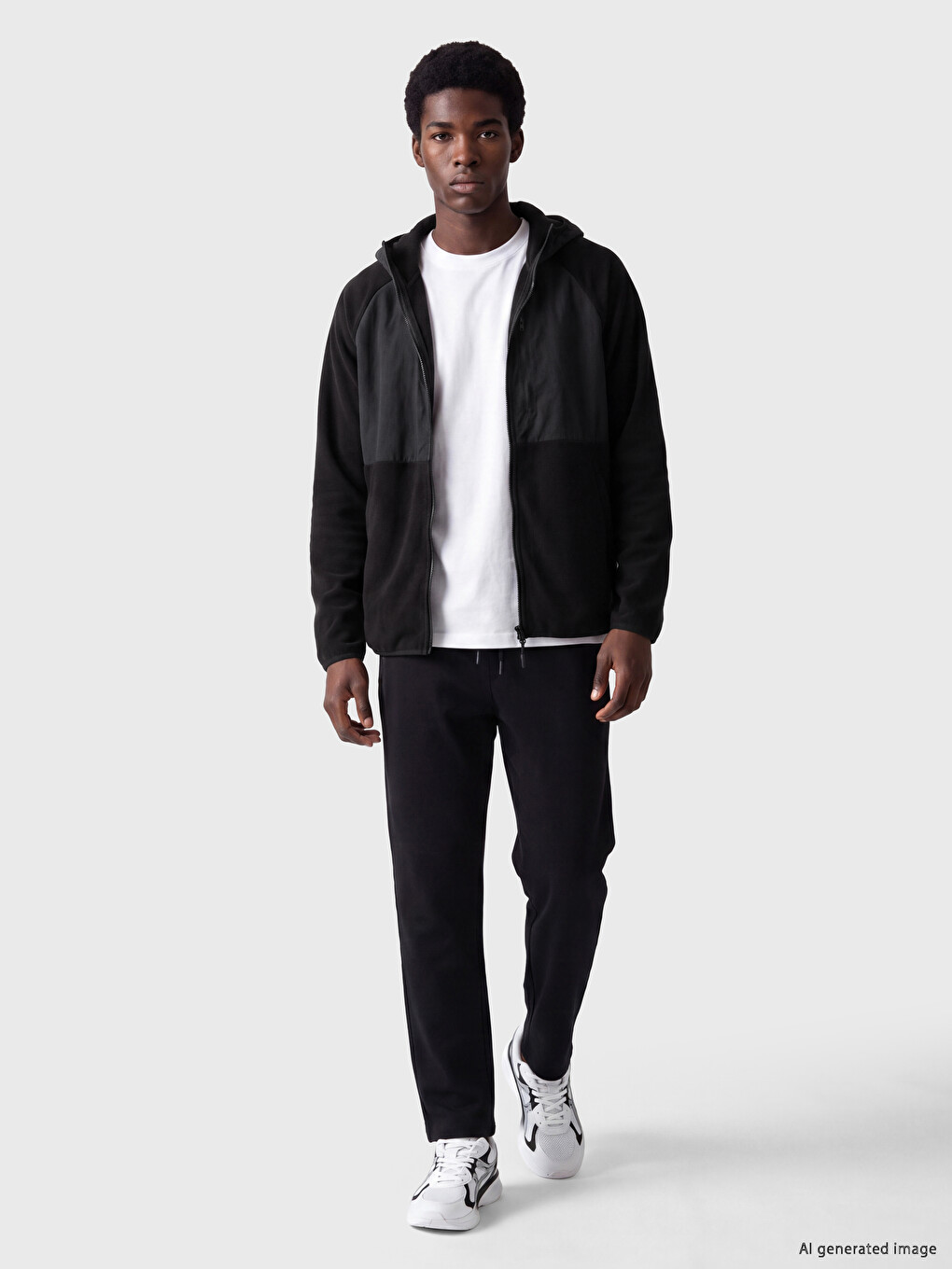 Siyah Kapüşonlu Erkek Polar Fermuarlı Sweatshirt-1