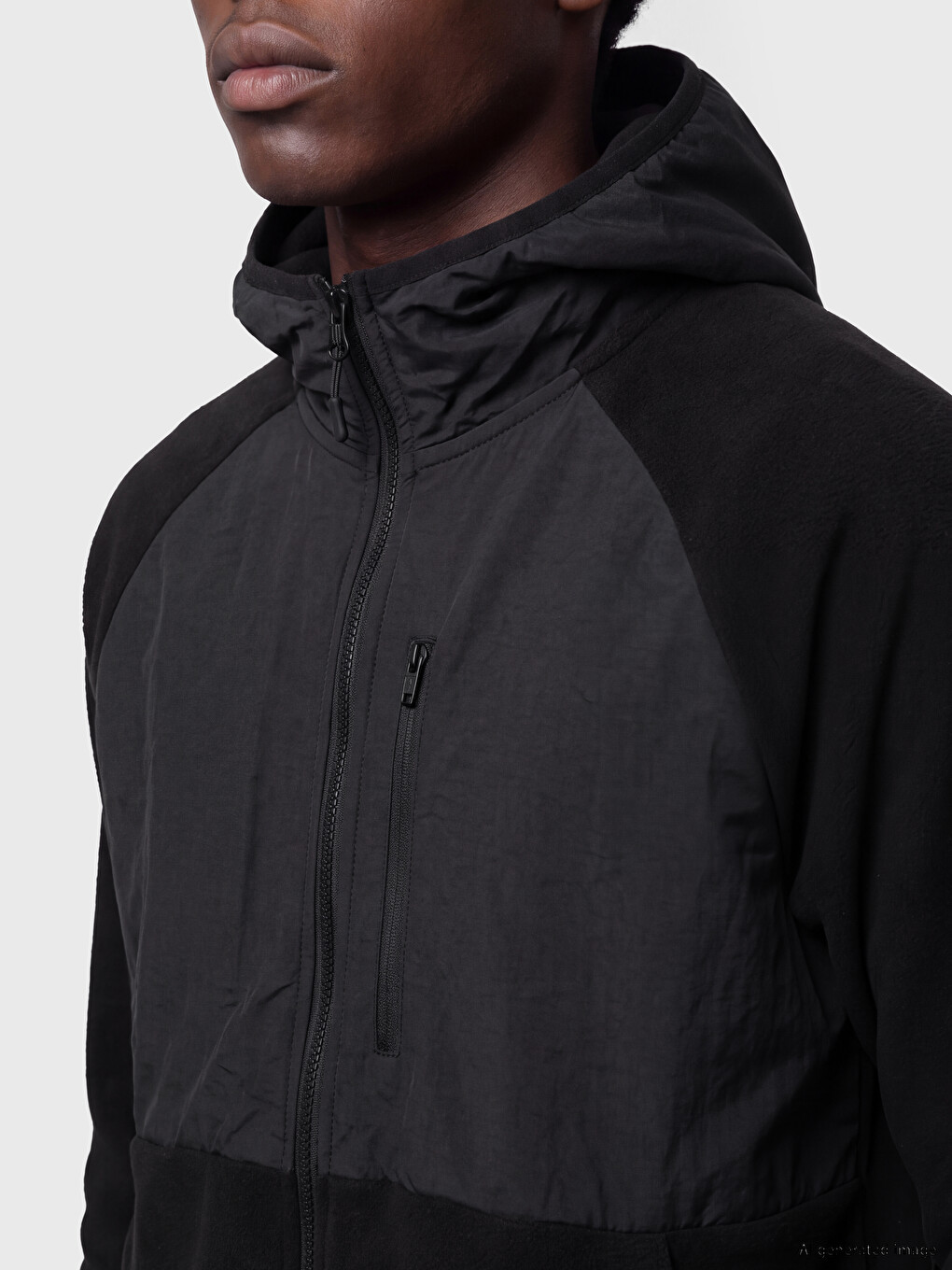 Siyah Kapüşonlu Erkek Polar Fermuarlı Sweatshirt-2