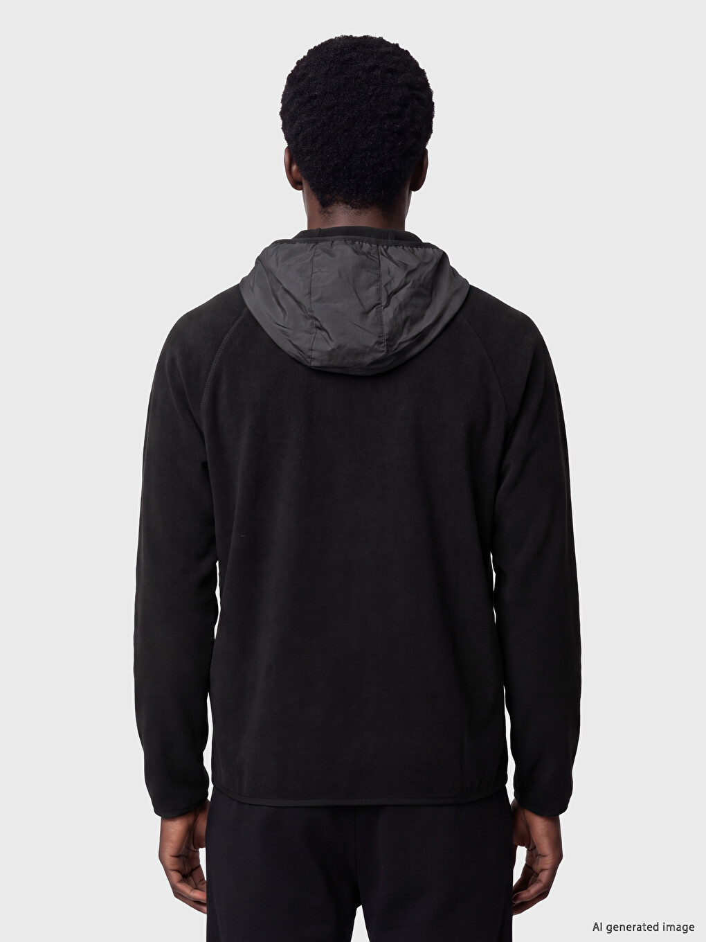 Siyah Kapüşonlu Erkek Polar Fermuarlı Sweatshirt-3