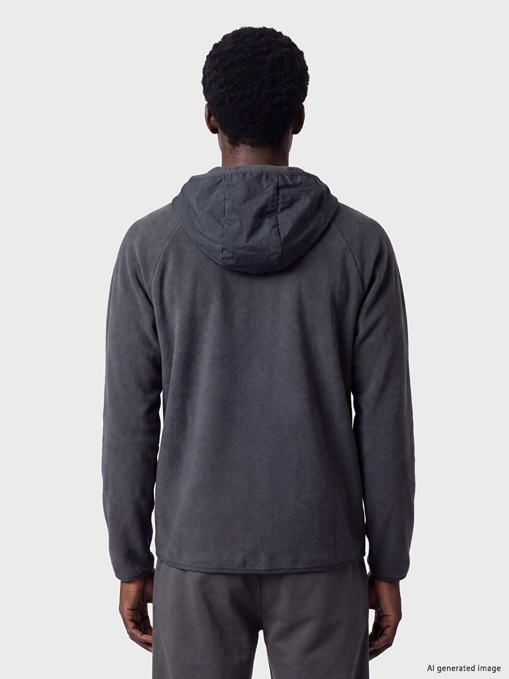 Gri Kapüşonlu Erkek Polar Fermuarlı Sweatshirt-3