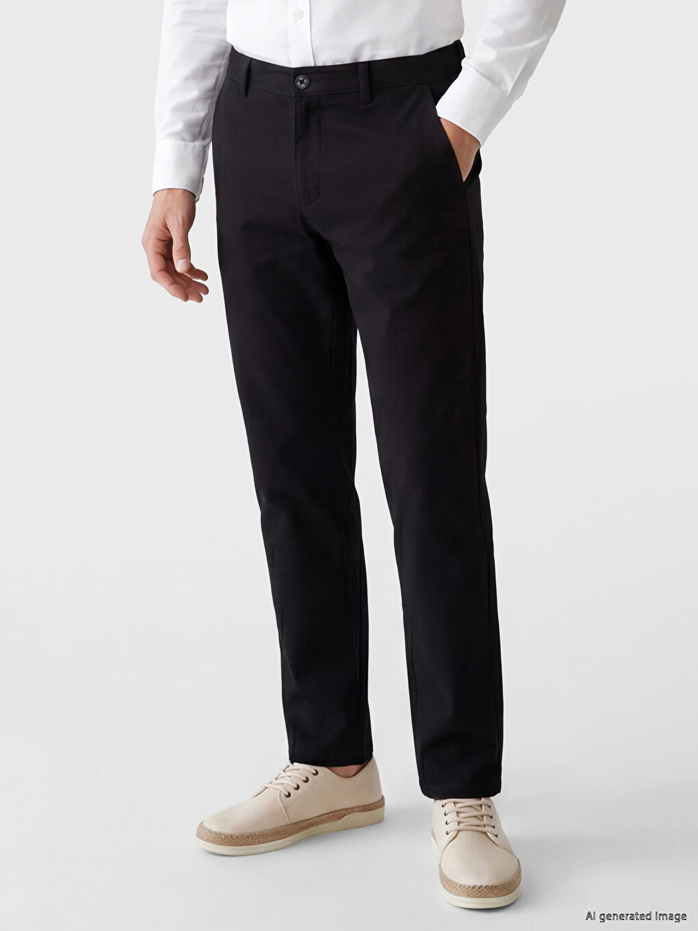 Siyah Regular Fit Gabardin Erkek Chino Pantolon-1