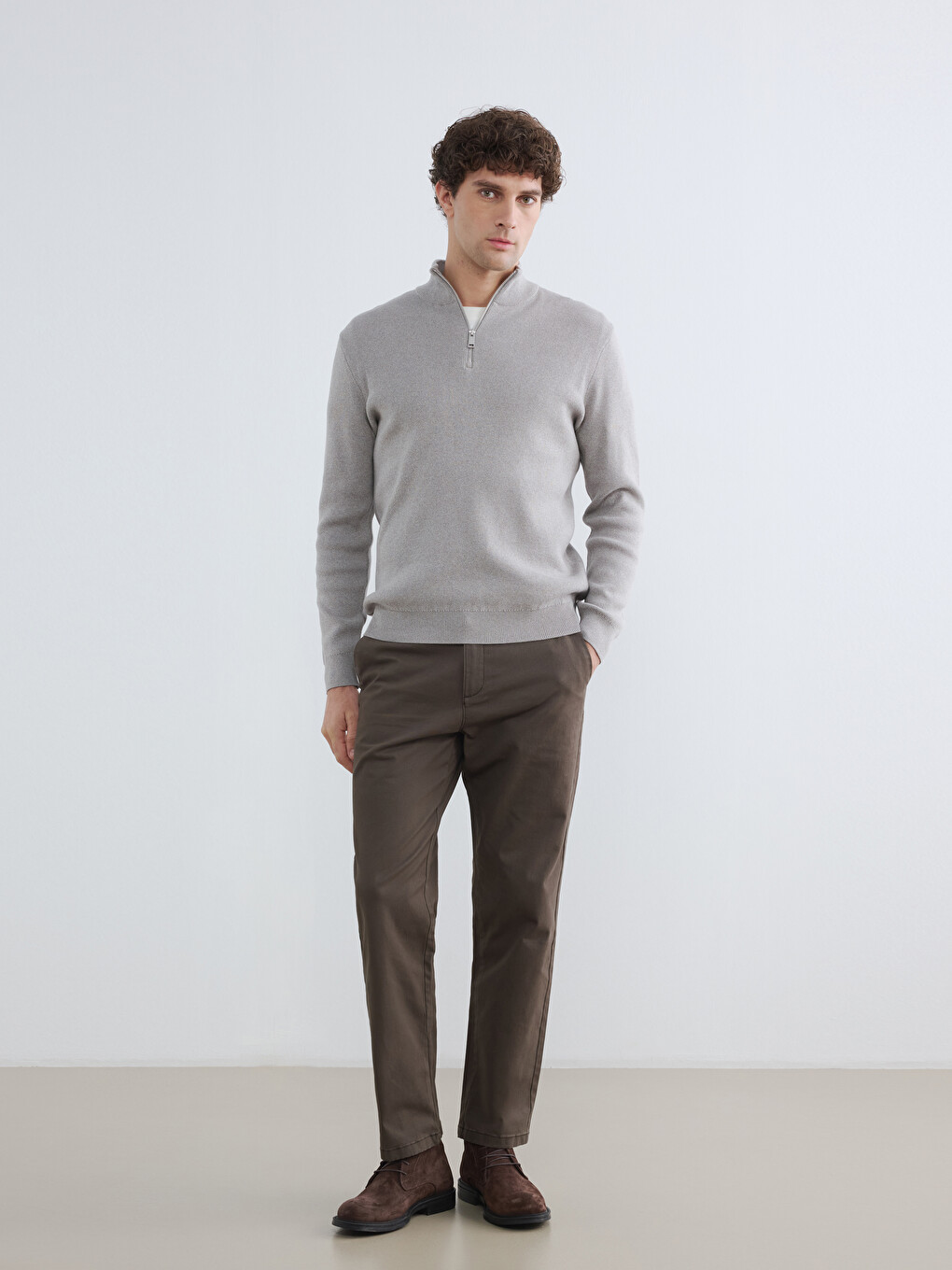 Kahverengi Regular Fit Gabardin Erkek Chino Pantolon