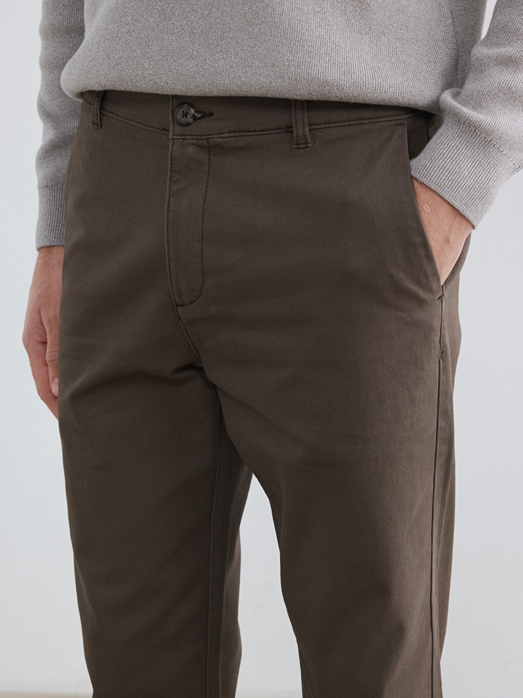 Kahverengi Regular Fit Gabardin Erkek Chino Pantolon-2