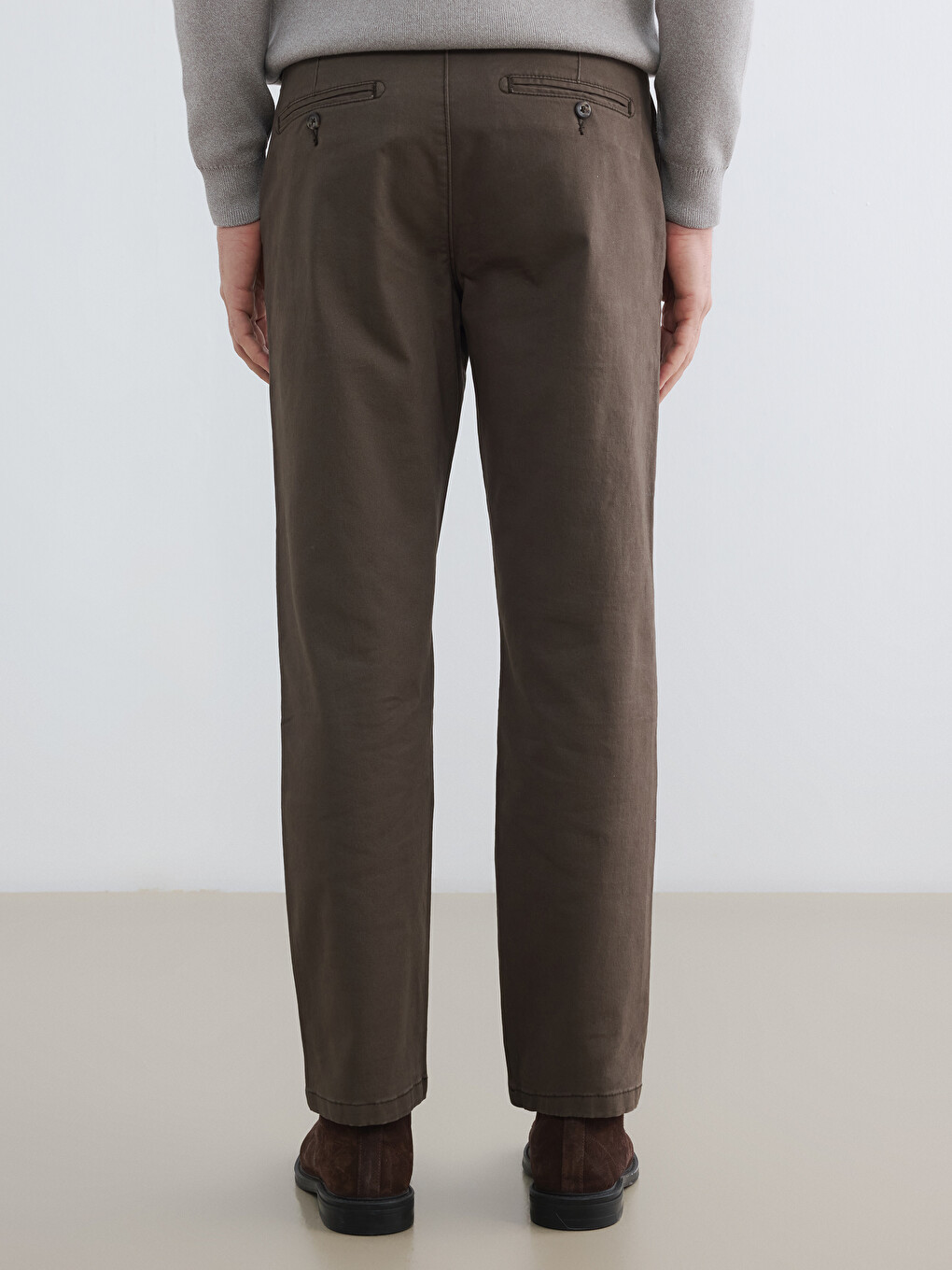 Kahverengi Regular Fit Gabardin Erkek Chino Pantolon-3