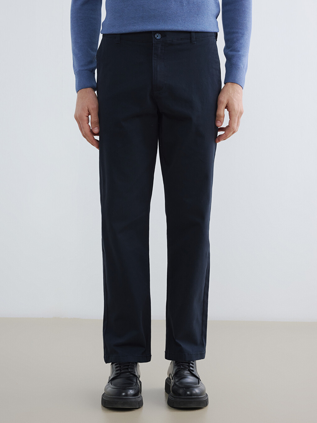Lacivert Regular Fit Gabardin Erkek Chino Pantolon-1