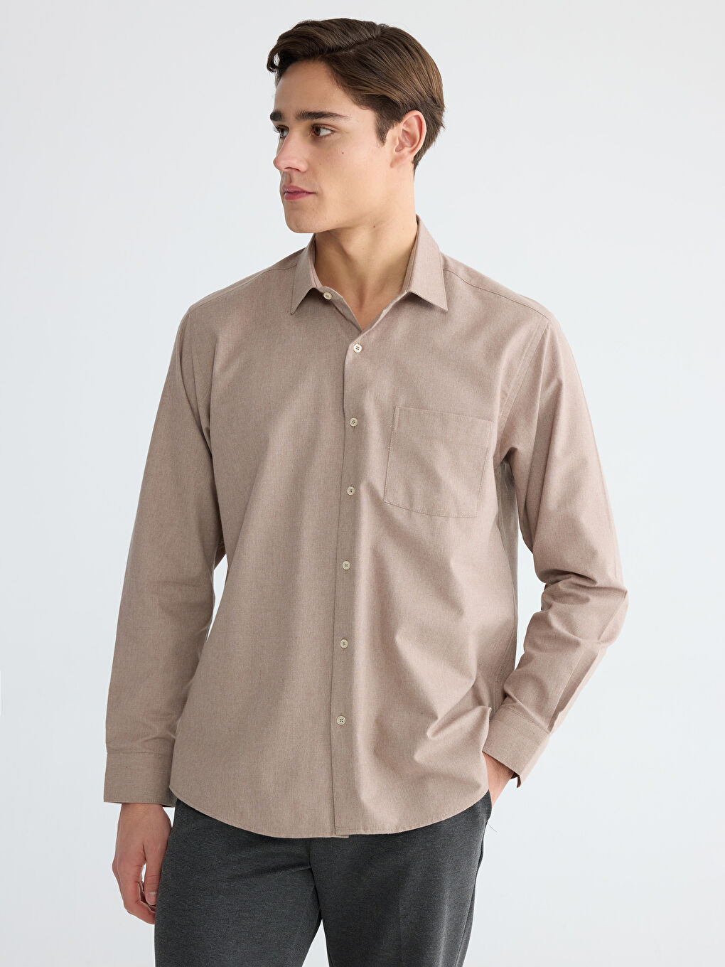 Bej Regular Fit Erkek Gömlek	