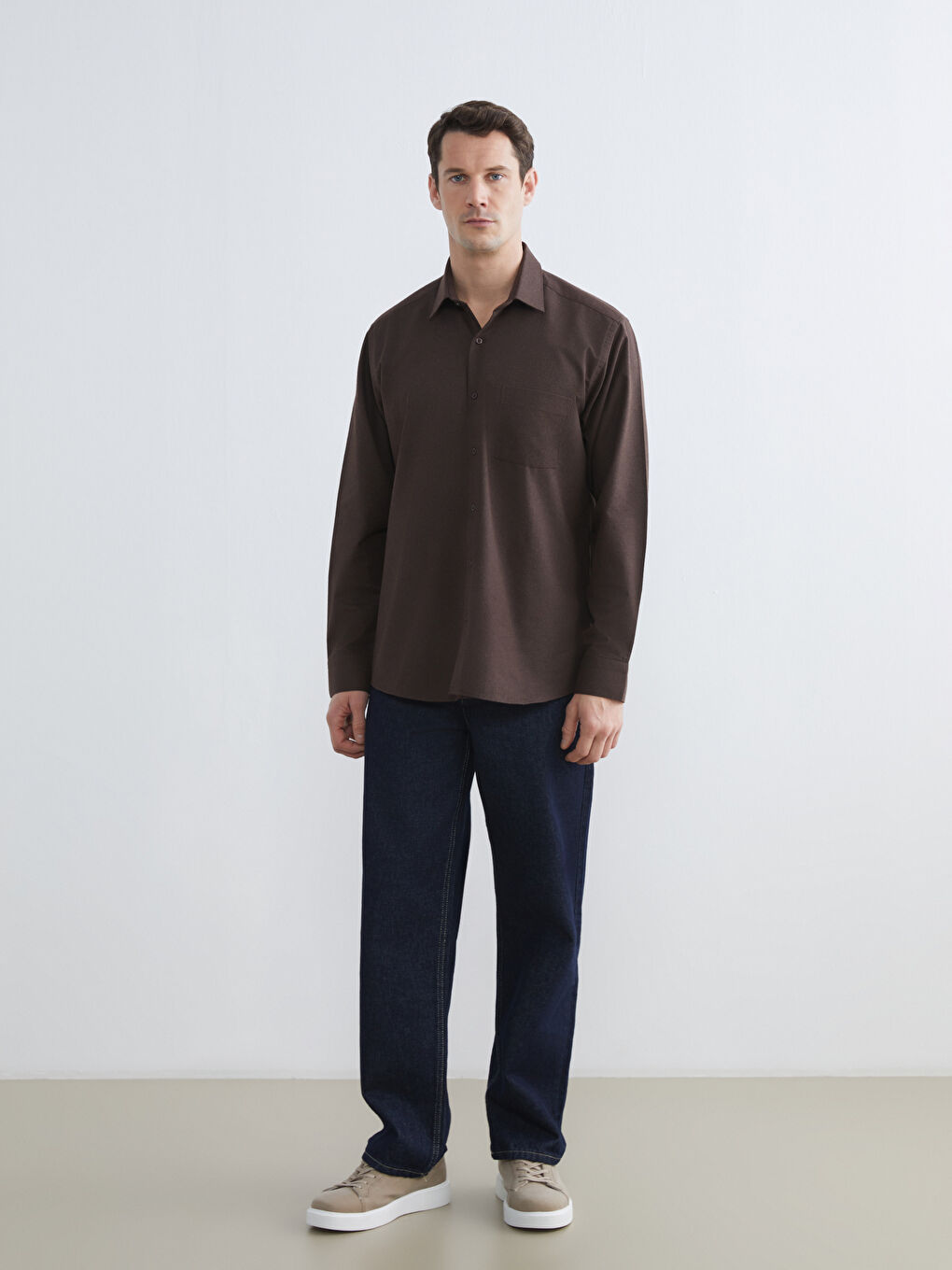Kahverengi Regular Fit Erkek Gömlek	-1