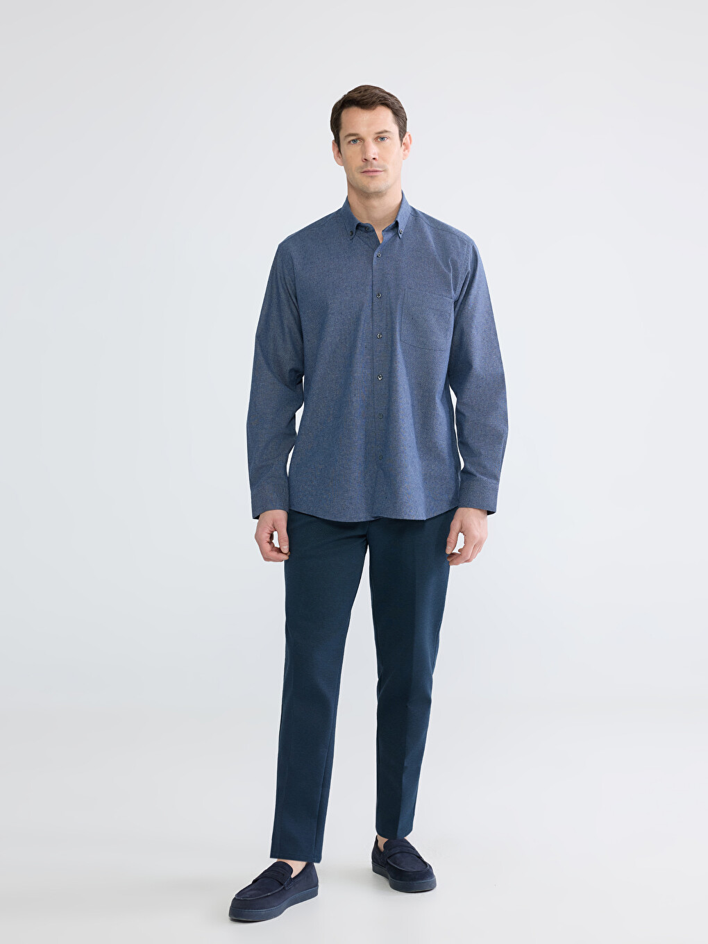Lacivert Regular Fit Gabardin Erkek Gömlek