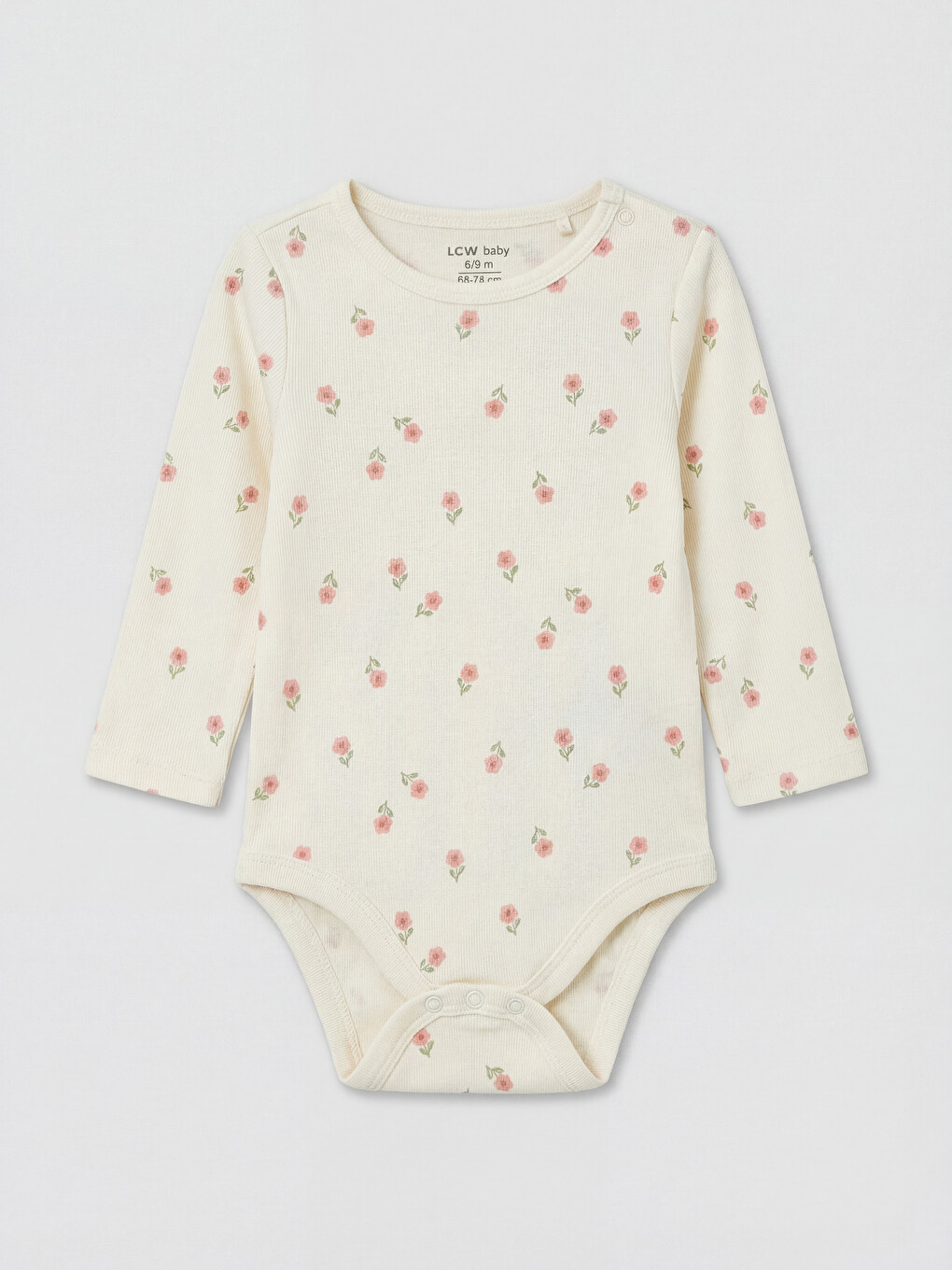 Ekru Bisiklet Yaka Çiçekli Kız Bebek Çıtçıtlı Body