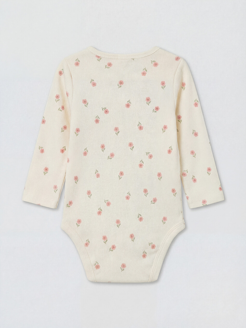 Ekru Bisiklet Yaka Çiçekli Kız Bebek Çıtçıtlı Body-1