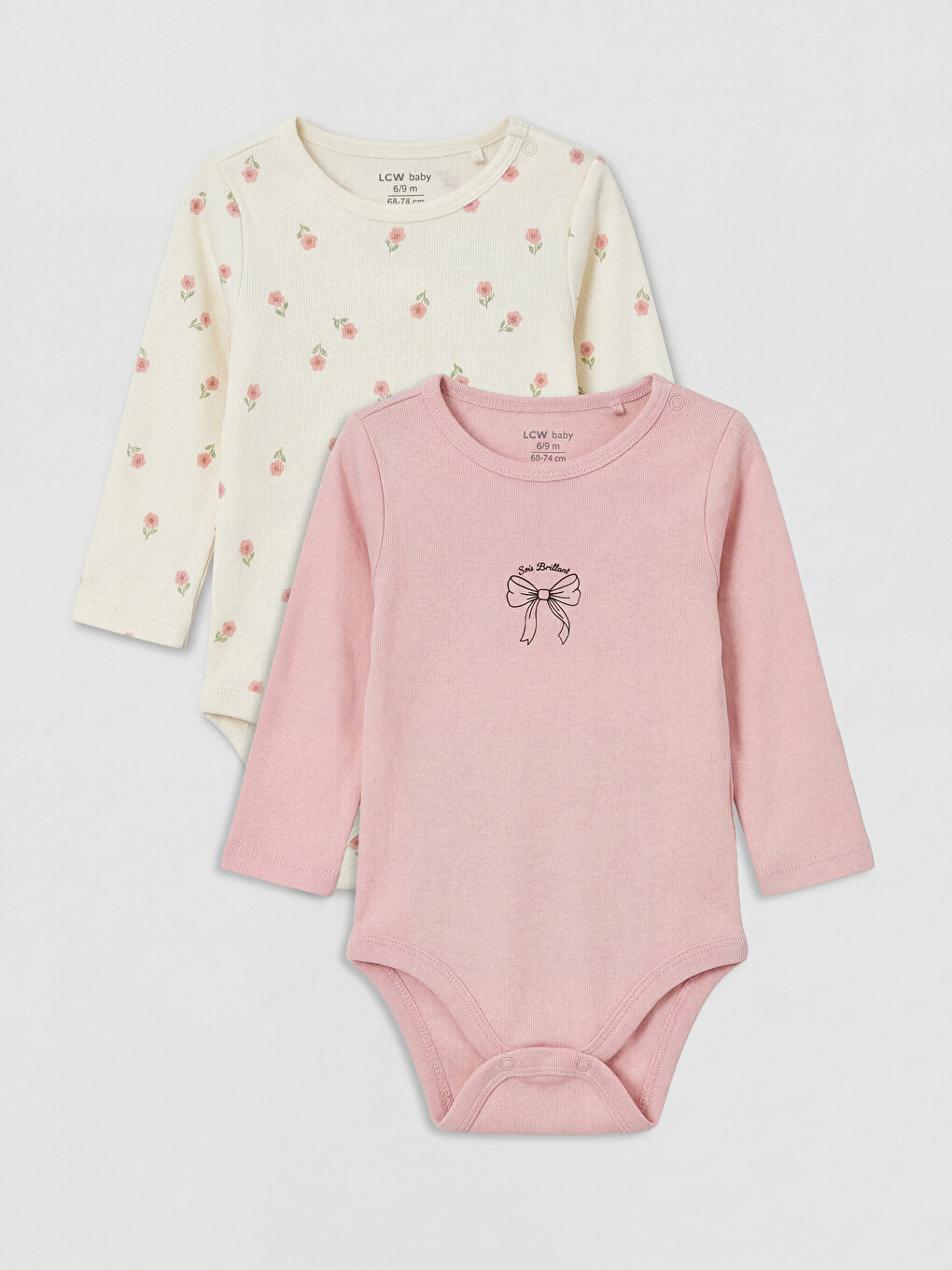 Pembe Baskılı Kız Bebek Çıtçıtlı Body 2'li