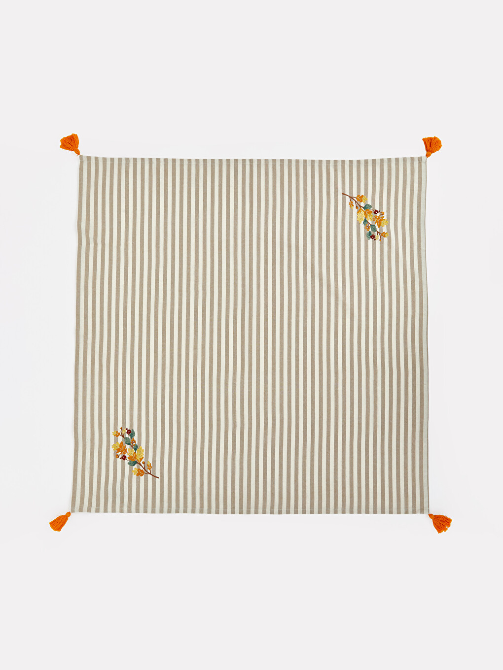 Striped Embroidered Tasseled Tablecloth 90x90 Cm-1