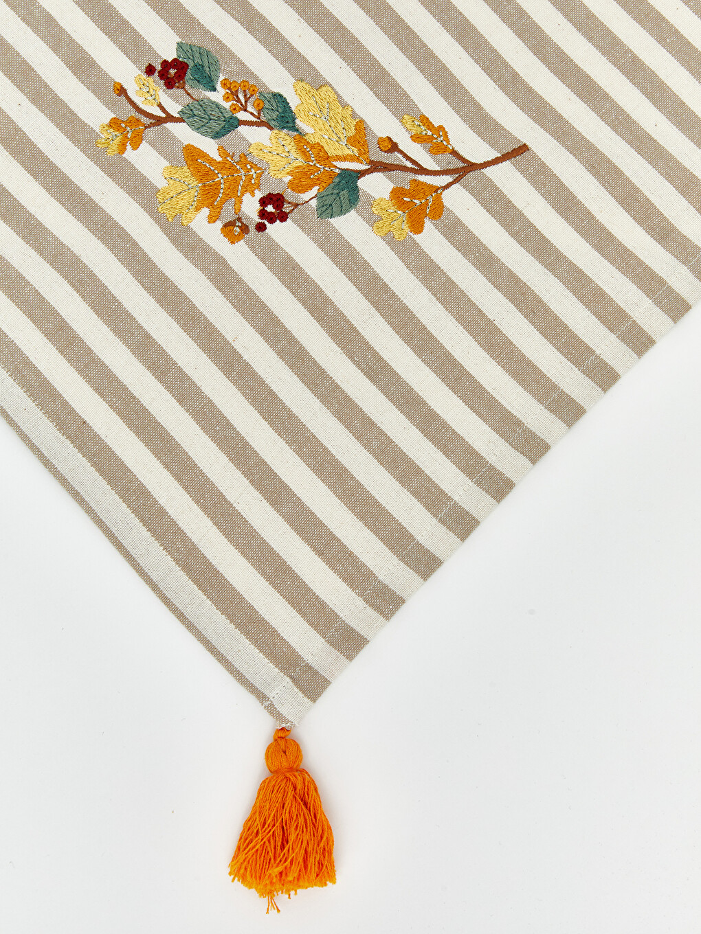 Striped Embroidered Tasseled Tablecloth 90x90 Cm-3