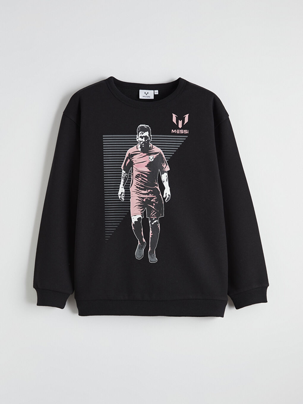 Siyah Bisiklet Yaka Messi Baskılı Erkek Çocuk Kalın Sweatshirt