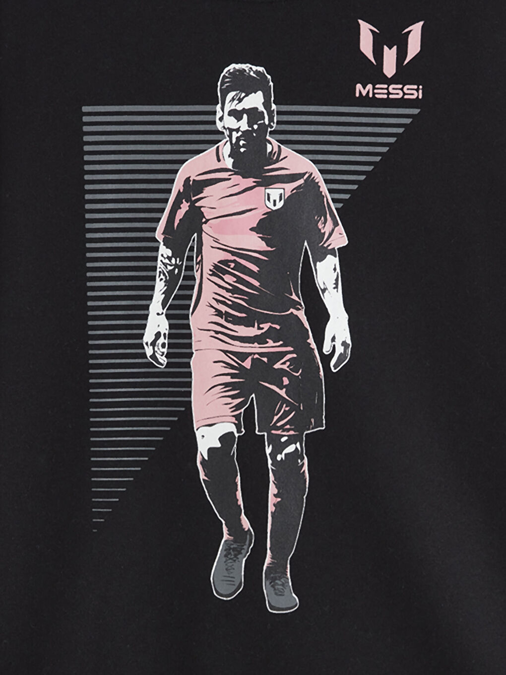 Siyah Bisiklet Yaka Messi Baskılı Erkek Çocuk Kalın Sweatshirt-1