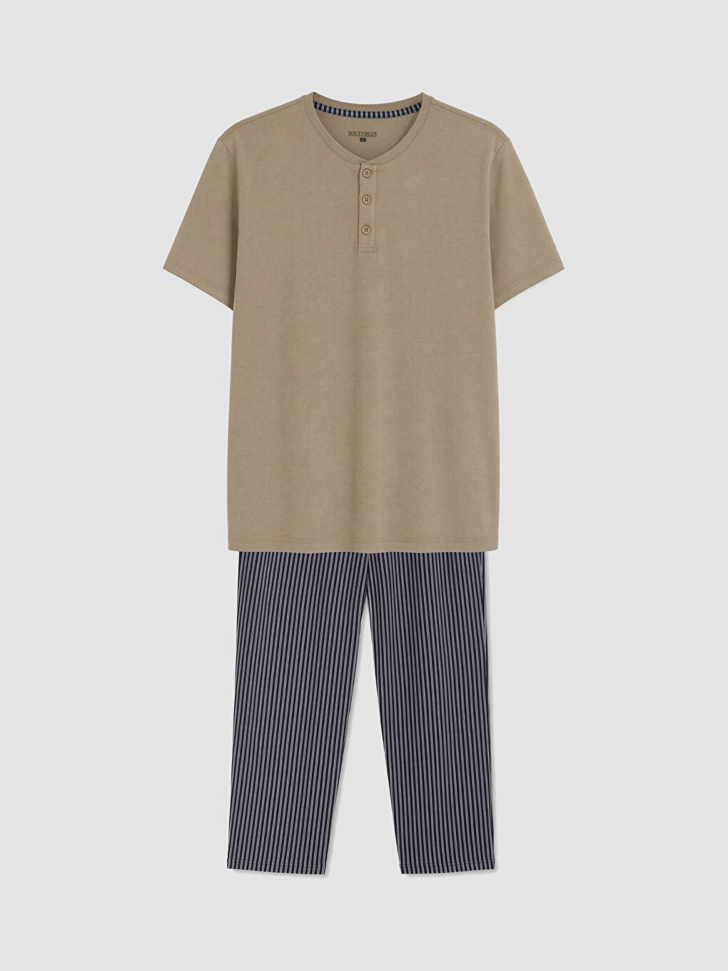 Bej Regular Fit Çizgili Erkek Pijama Takımı-4