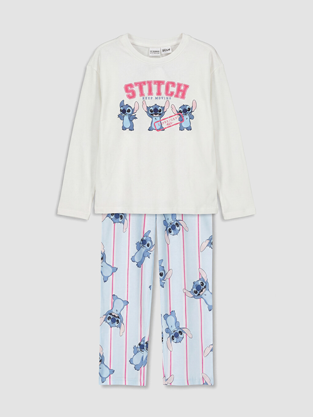 Ekru Stitch Baskılı Kız Çocuk Pijama Takım
