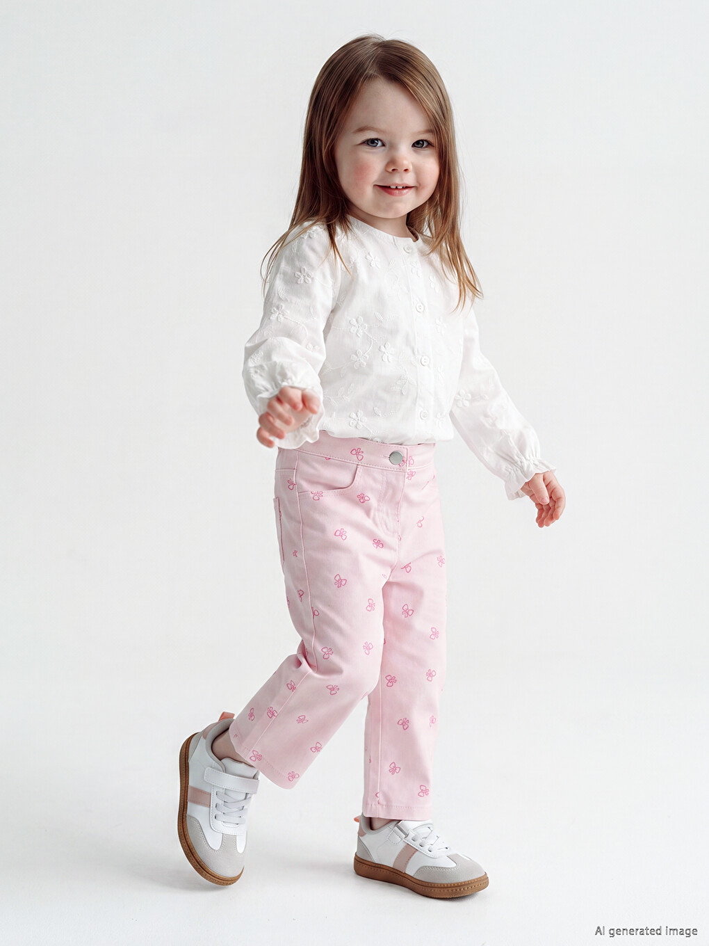  Kız Bebek Desenli Gabardin Pantolon
