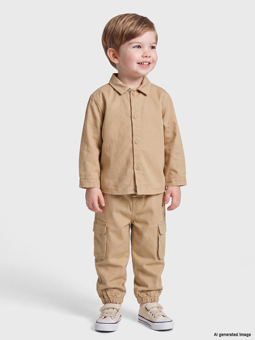 Loose Fit Baby Boys' Gabardine Cargo Trousers