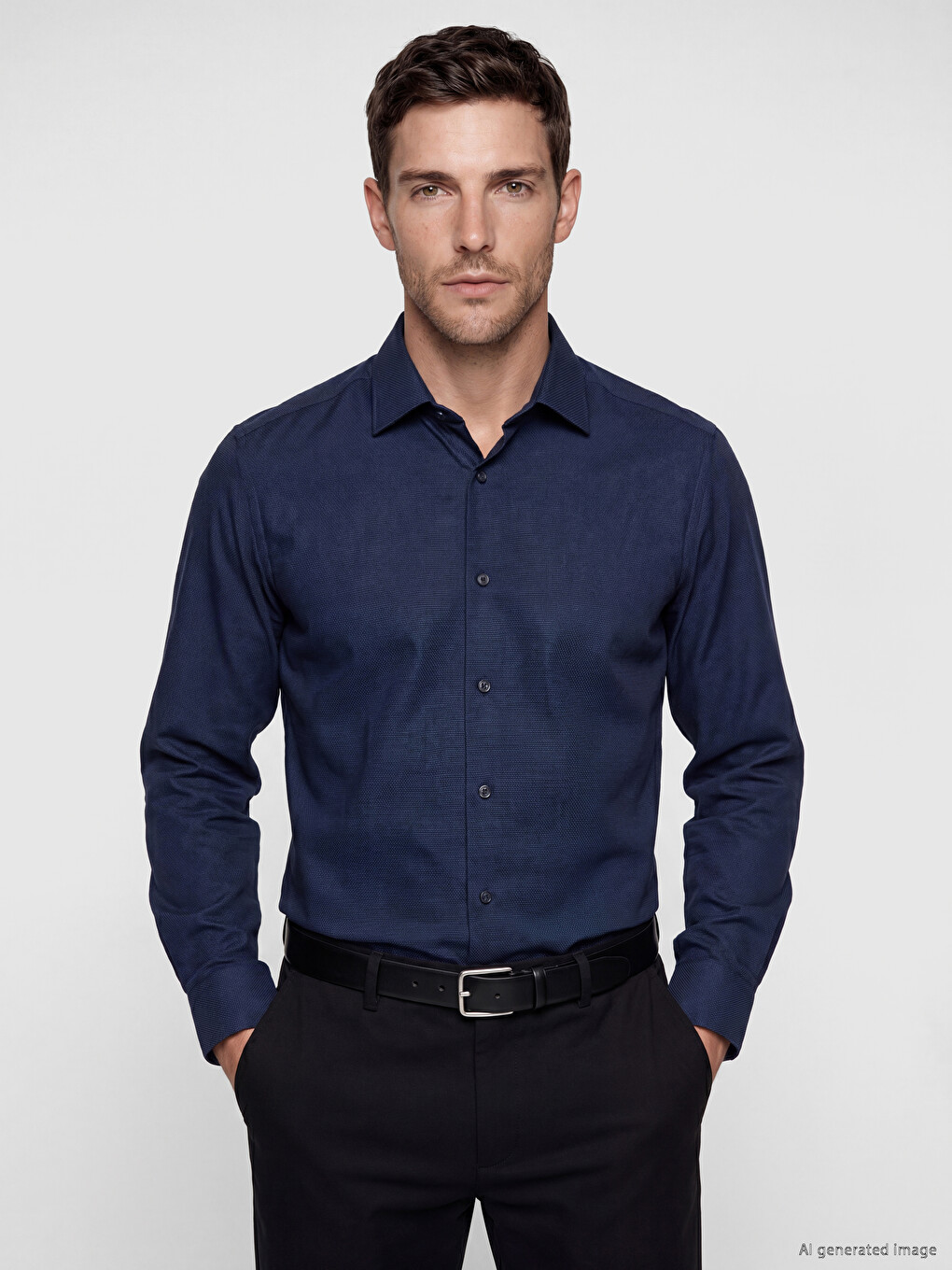 Lacivert Slim Fit Armürlü Erkek Gömlek