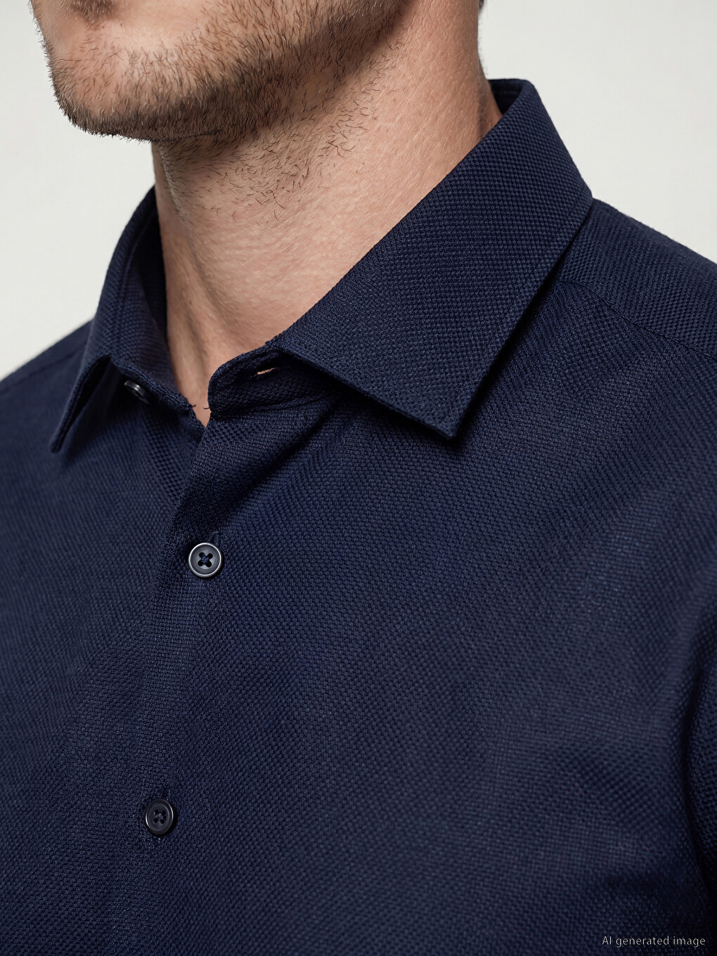 Lacivert Slim Fit Armürlü Erkek Gömlek-2