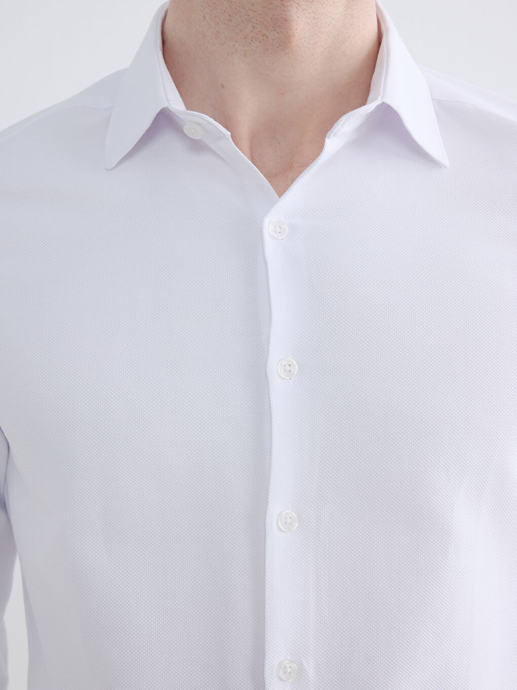 Beyaz Slim Fit Armürlü Erkek Gömlek-2
