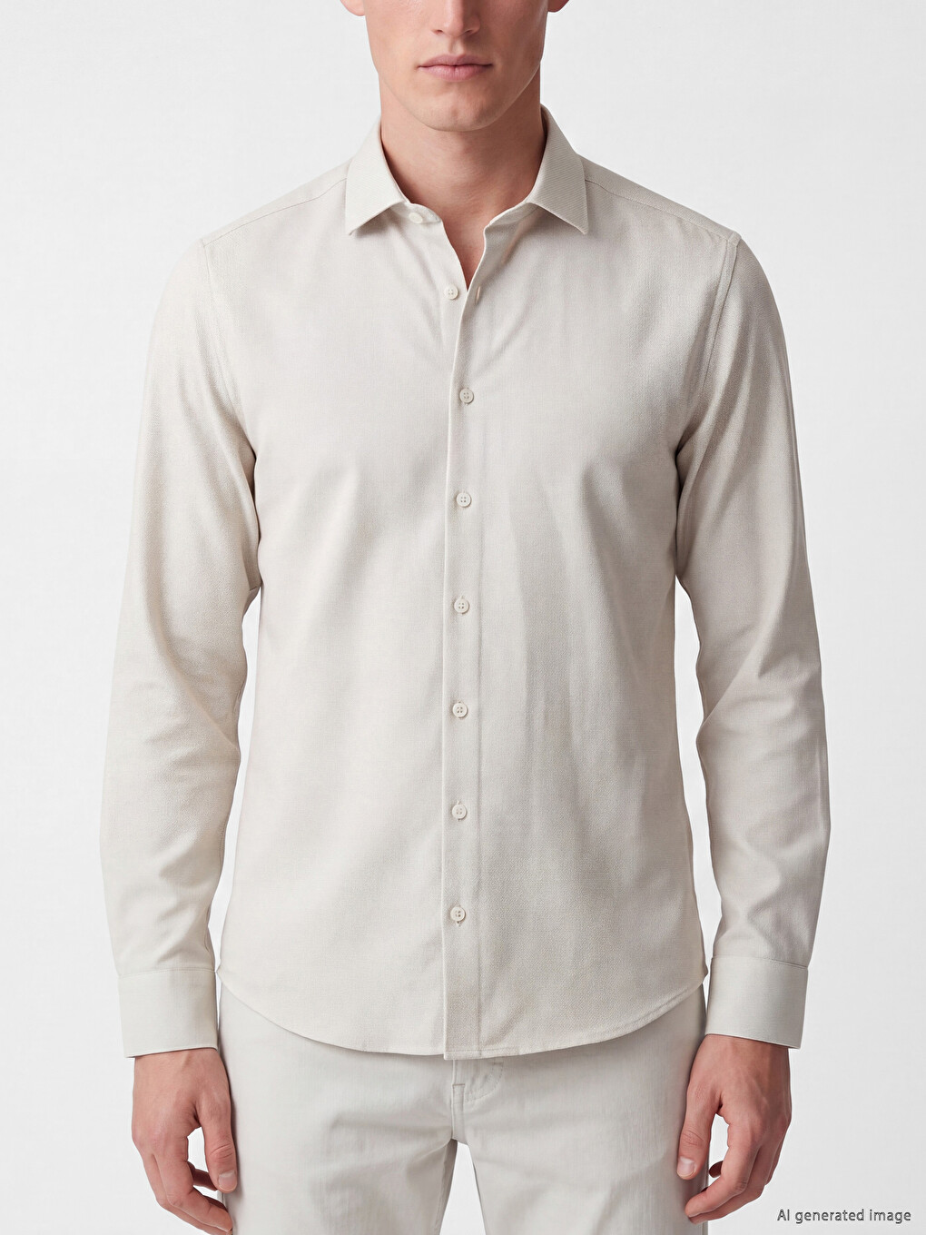 Bej Slim Fit Armürlü Erkek Gömlek-2