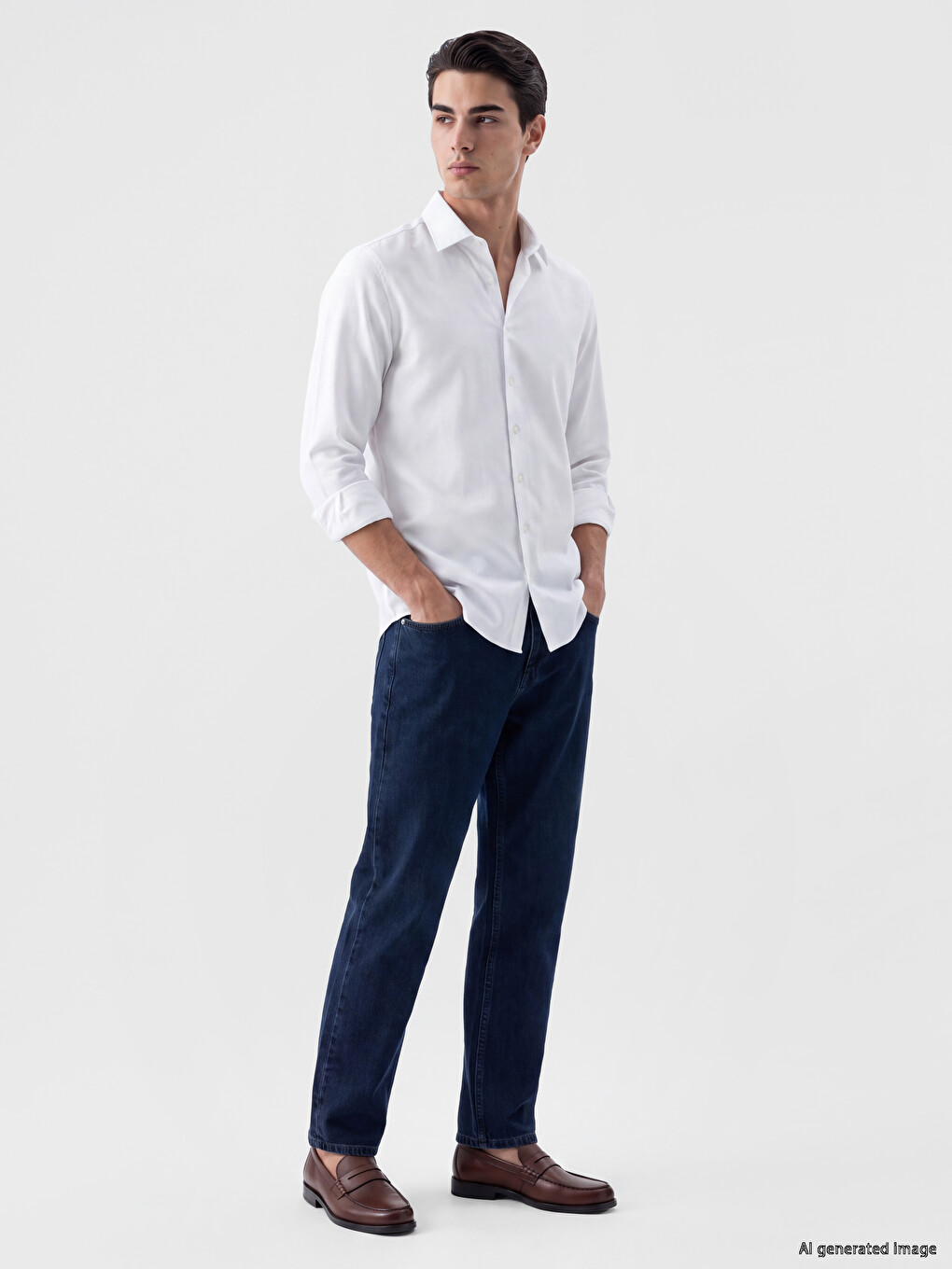 Beyaz Slim Fit Armürlü Erkek Basic Gömlek-1