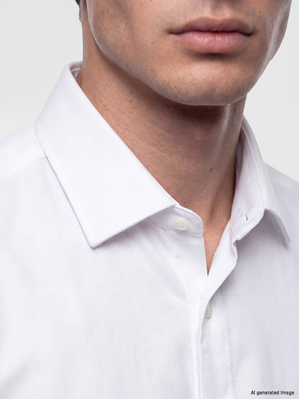 Beyaz Slim Fit Armürlü Erkek Basic Gömlek-2