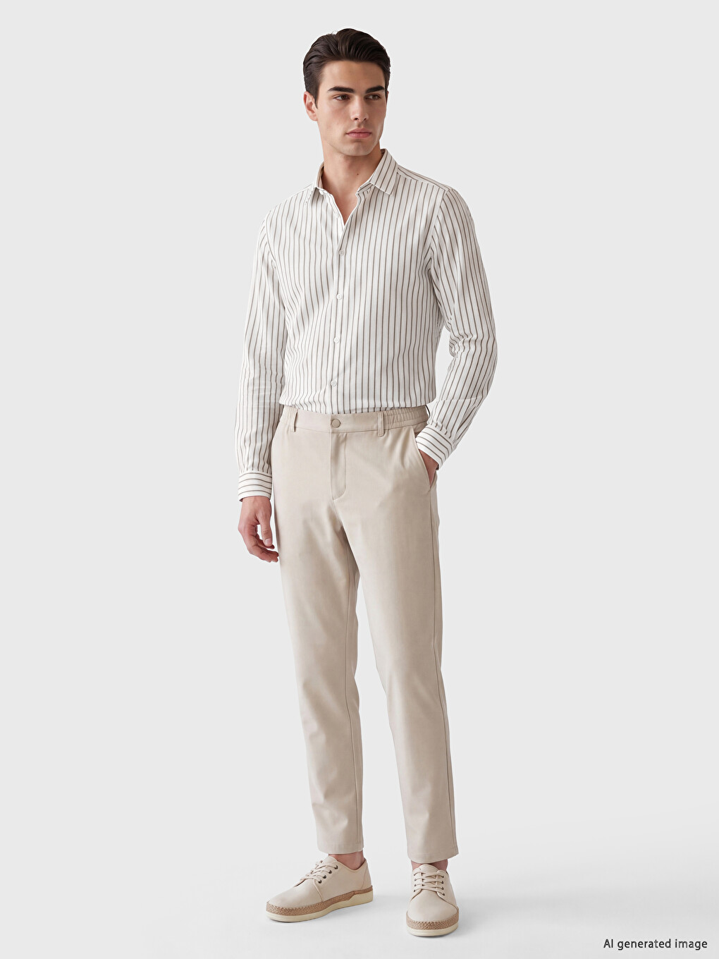 Kahverengi Slim Fit Çizgili Erkek Gömlek-1