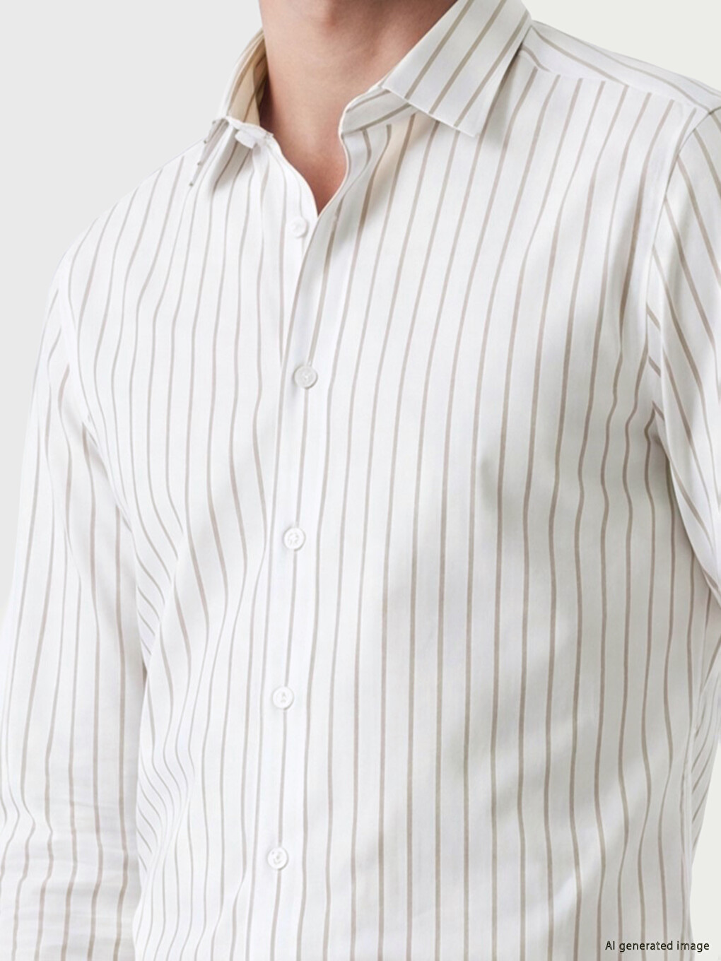 Bej Slim Fit Çizgili Erkek Gömlek-2