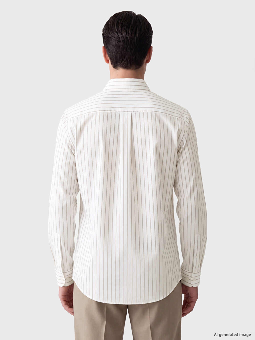 Bej Slim Fit Çizgili Erkek Gömlek-3