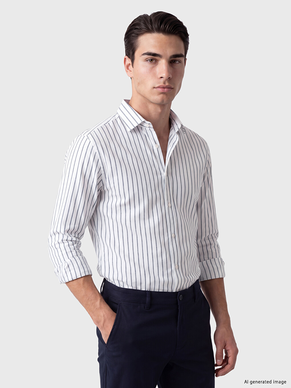 Cămașă Bărbătească Slim Fit Cu Dungi