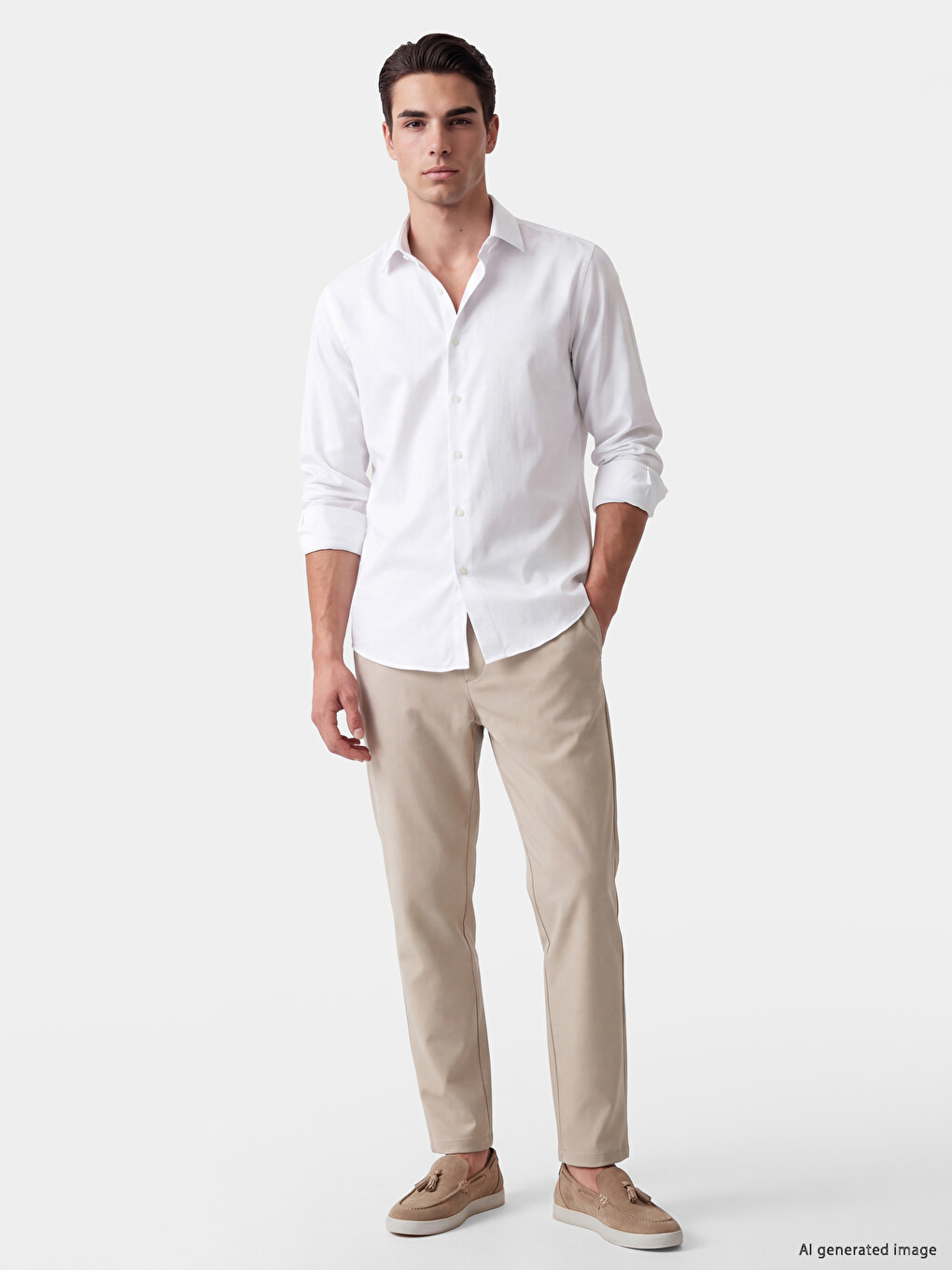 Beyaz Slim Fit Oxford Erkek Gömlek-1