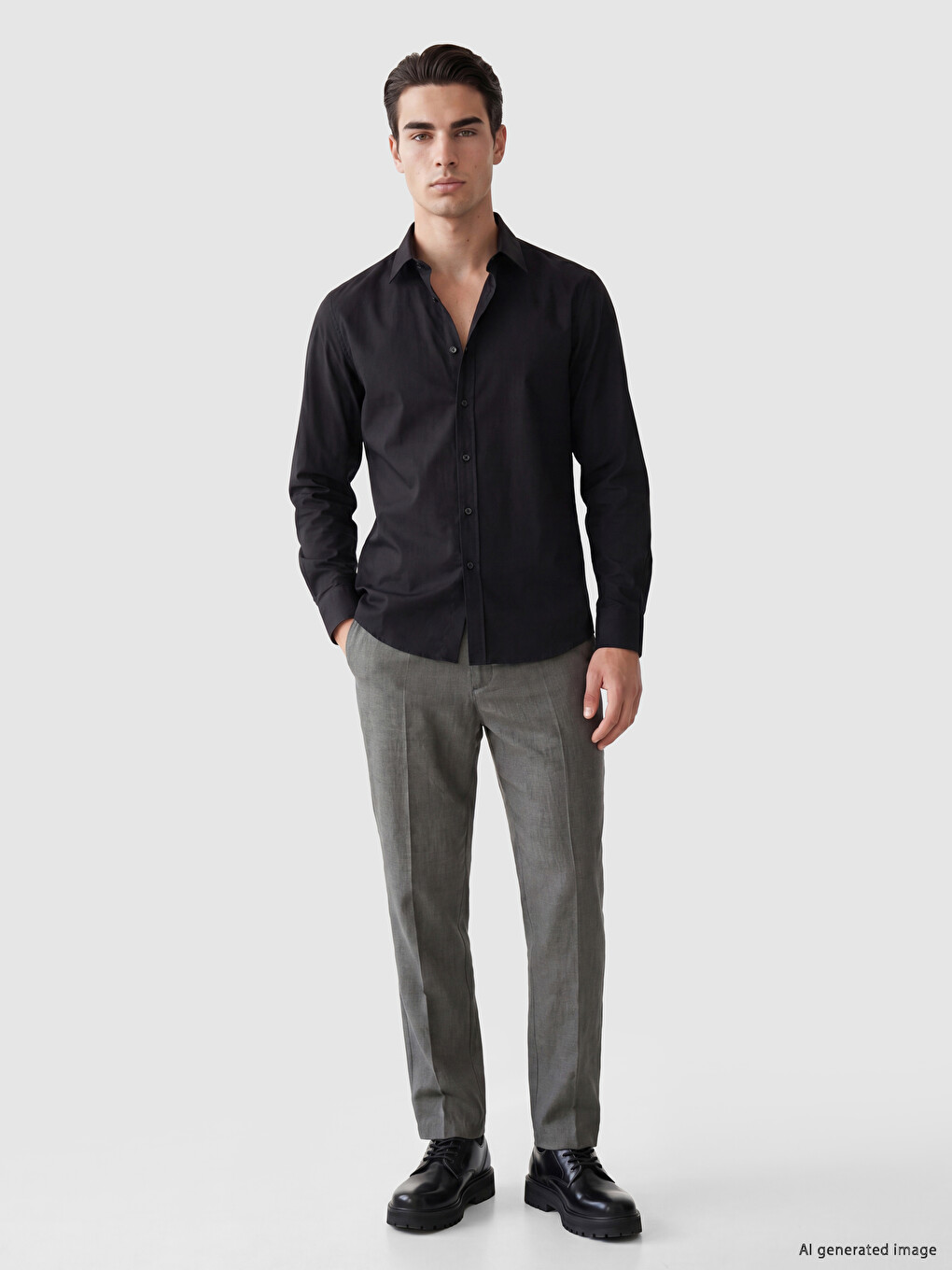 Siyah Slim Fit Poplin Erkek Gömlek-1