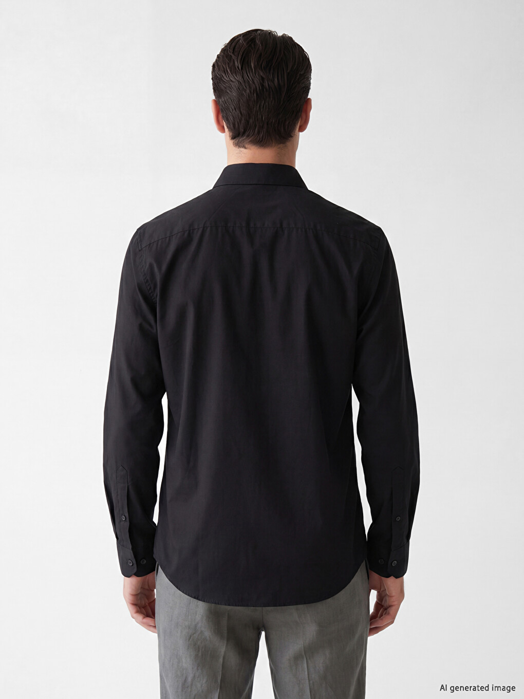 Siyah Slim Fit Poplin Erkek Gömlek-2