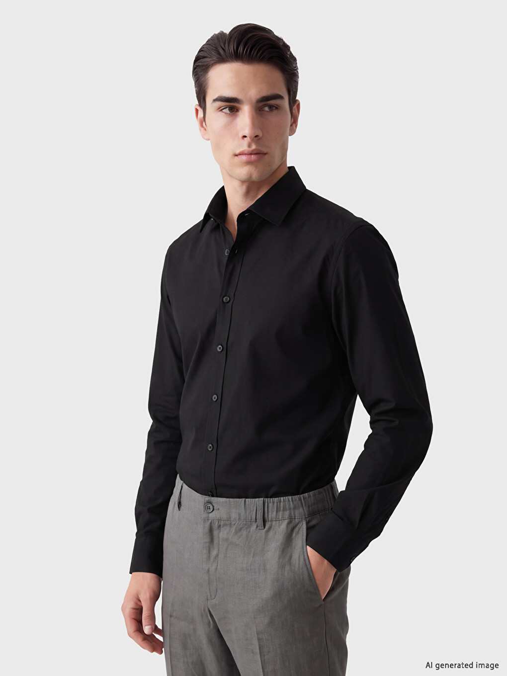 Siyah Slim Fit Poplin Erkek Gömlek