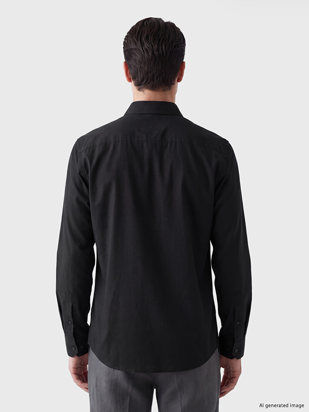 Siyah Slim Fit Poplin Erkek Gömlek-2