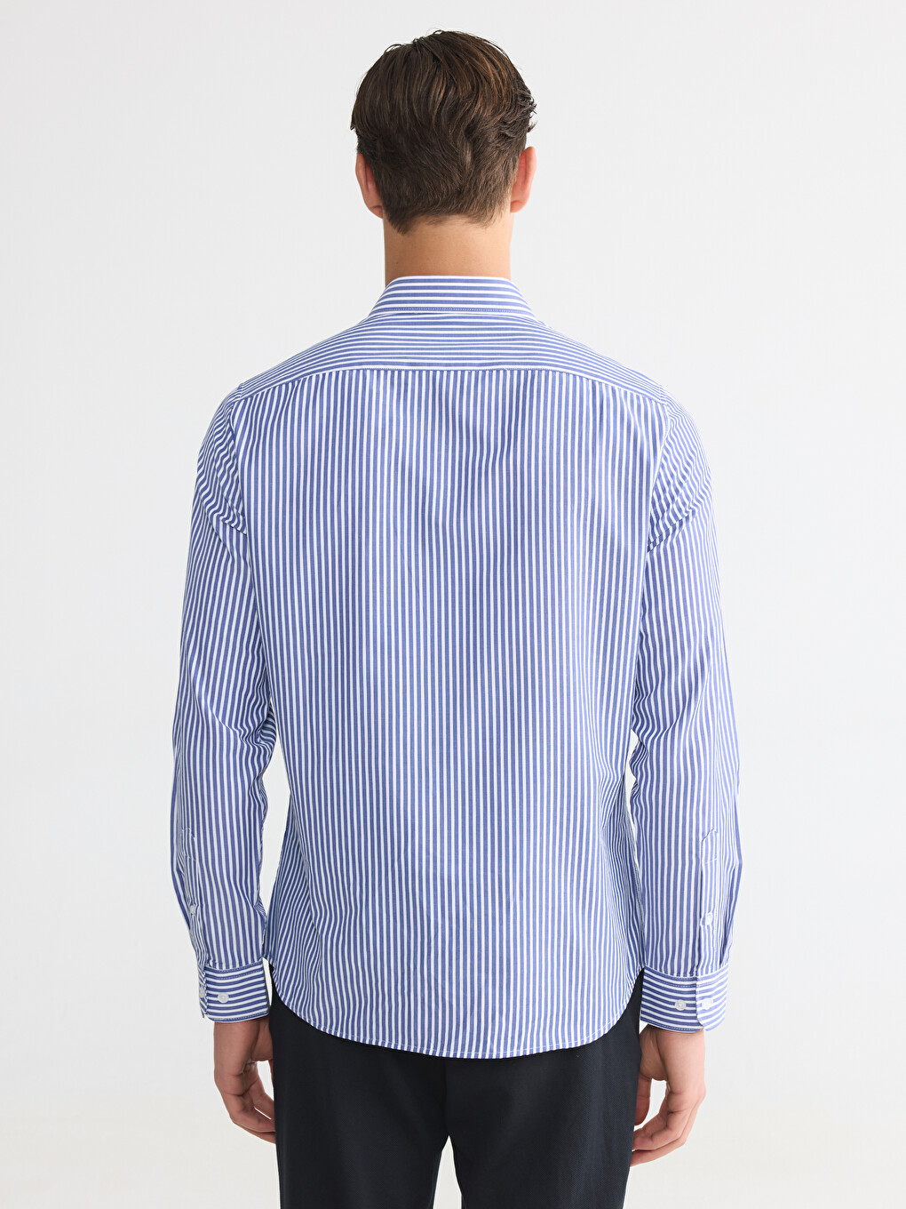 Këmishë Gabardinë Me Shirita Slim Fit Për Burra-3