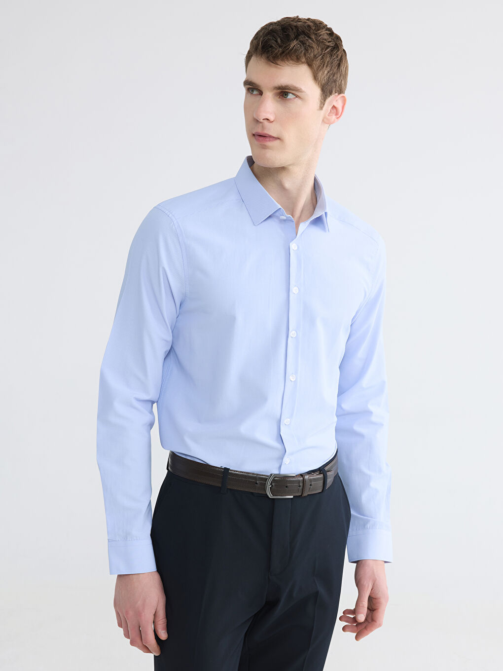 Mavi Slim Fit Çizgili Poplin Erkek Gömlek