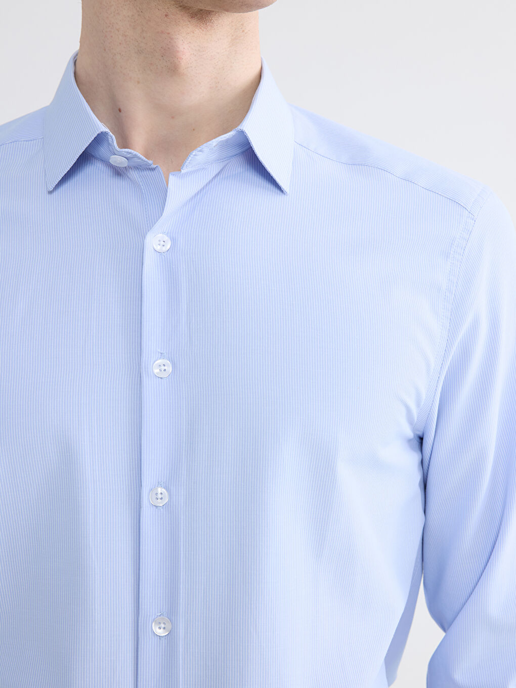 Mavi Slim Fit Çizgili Poplin Erkek Gömlek-2