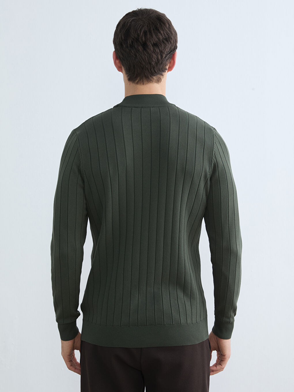 Haki Yarım Balıkçı Yaka Çizgili Erkek Triko Kazak-1