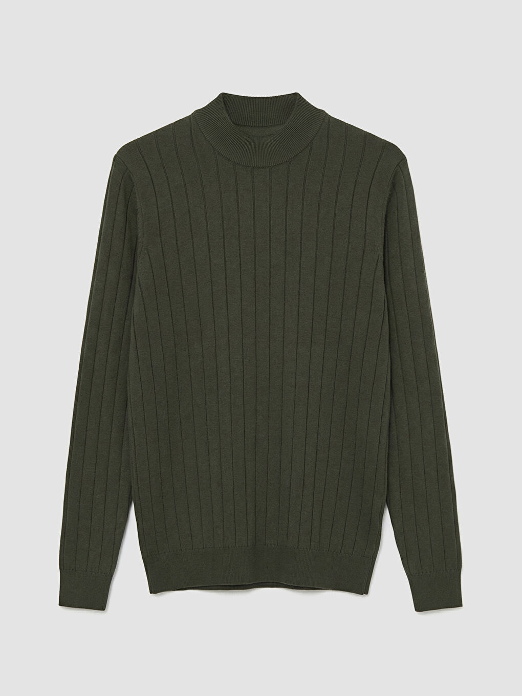 Haki Yarım Balıkçı Yaka Çizgili Erkek Triko Kazak