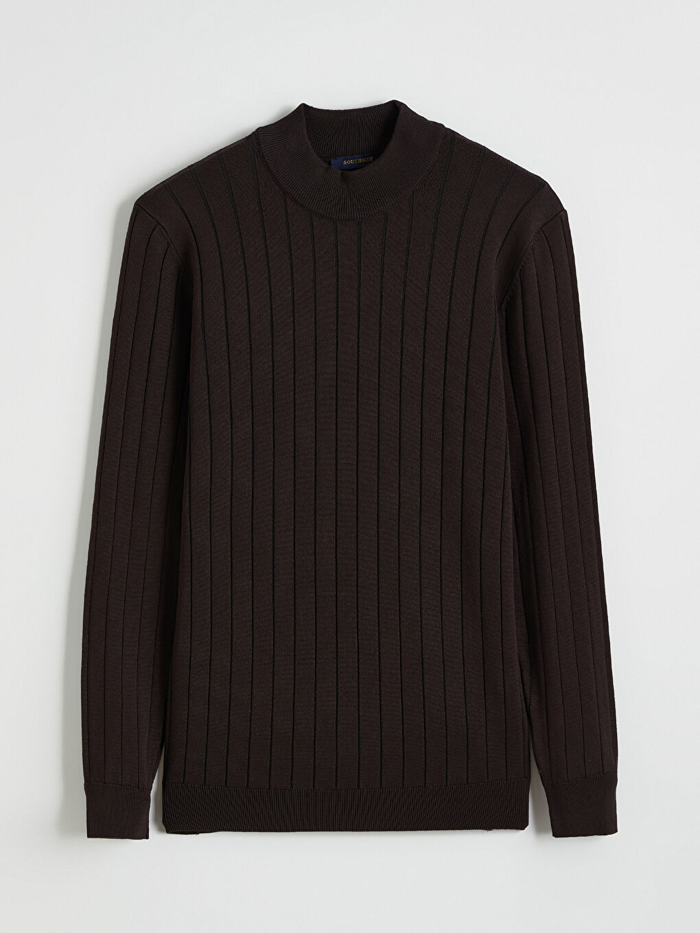 Kahverengi Yarım Balıkçı Yaka Çizgili Erkek Triko Kazak-4